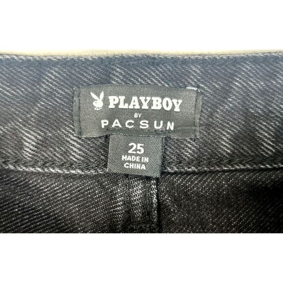 Pacsun x Playboy Womens Black High Waisted Jean Shorts Cutoffs Embroidered Sz 25 - Picture 6 of 14